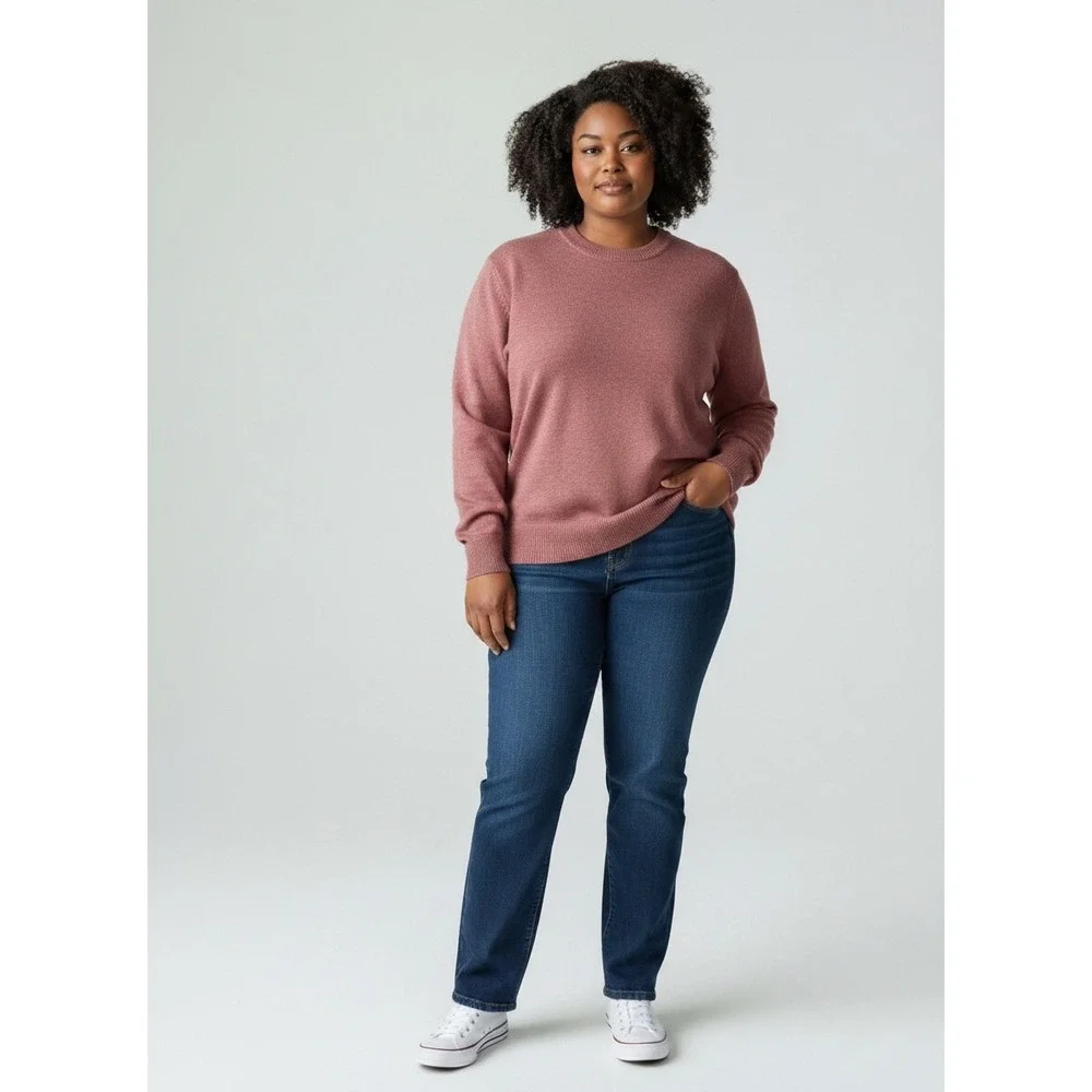 Quince Woman's 100% Mongolian Cashmere Crewneck Sweater 1X Heather Shaded Pink